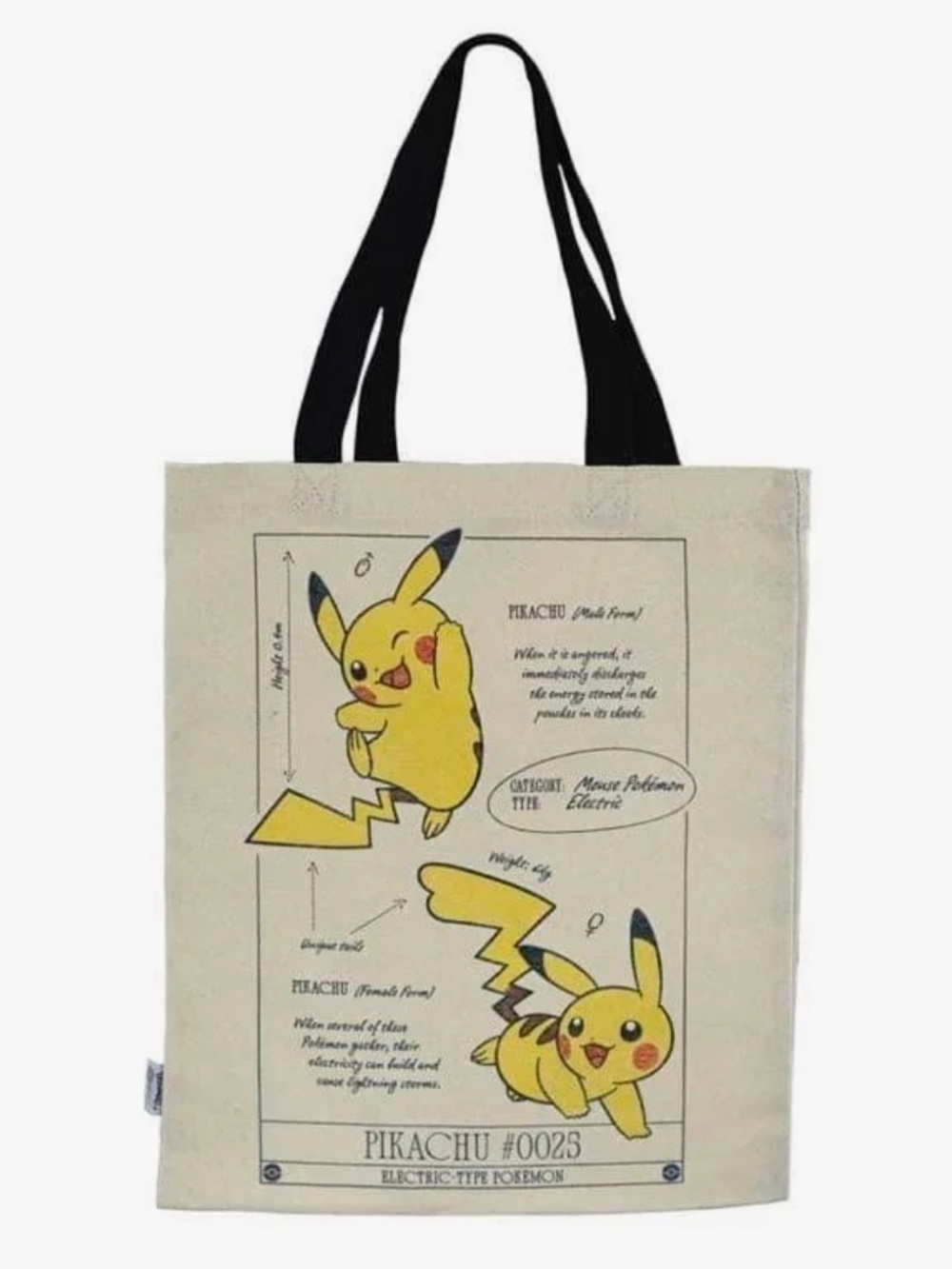 Pokemon Beige Canvas Pikachu Graphic Tote with Black Straps